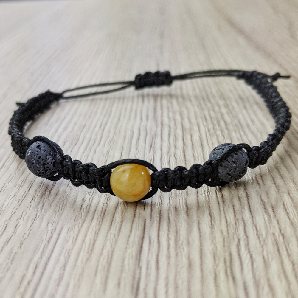 Yellow Jade 8mm Lava Bead Handmade Bracelet
